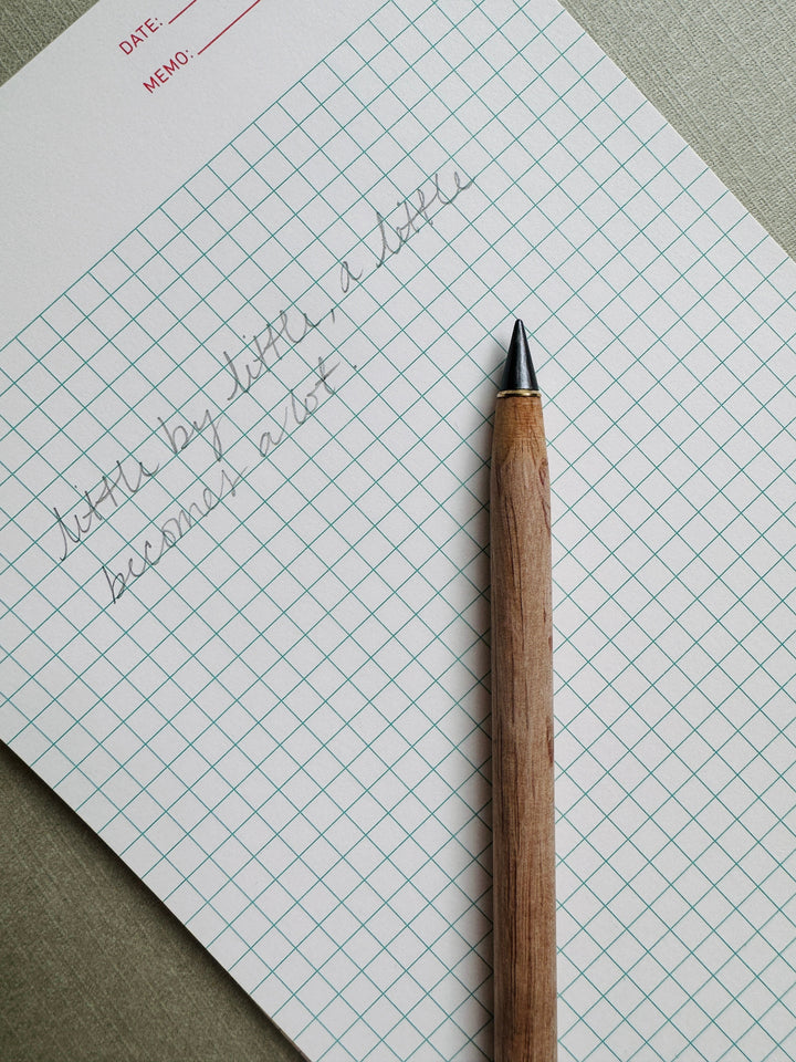 Bamboo everlasting pencil on a piece of paper with handwritten text