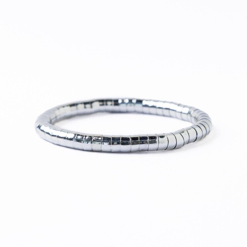 Lucille Round Bead Stretch Bracelet Silver