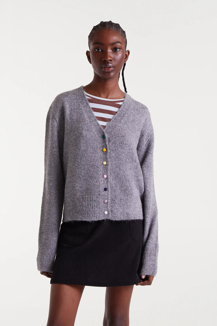 Color Button Cardigan