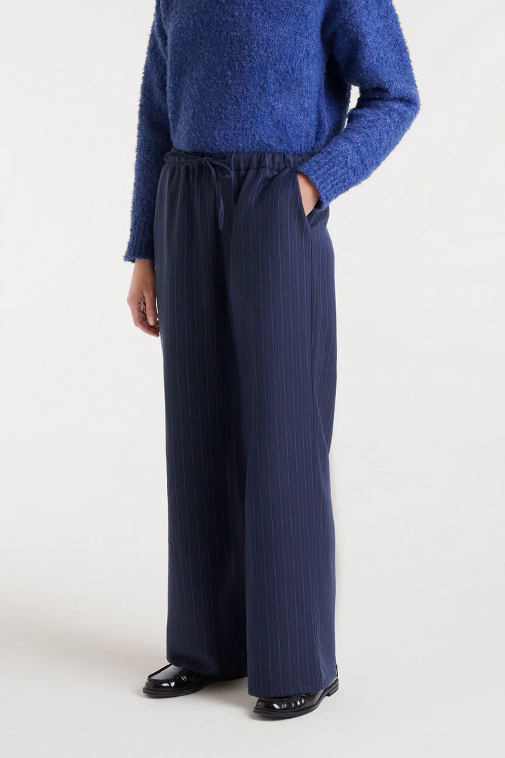 Navy Pinstripe Trousers
