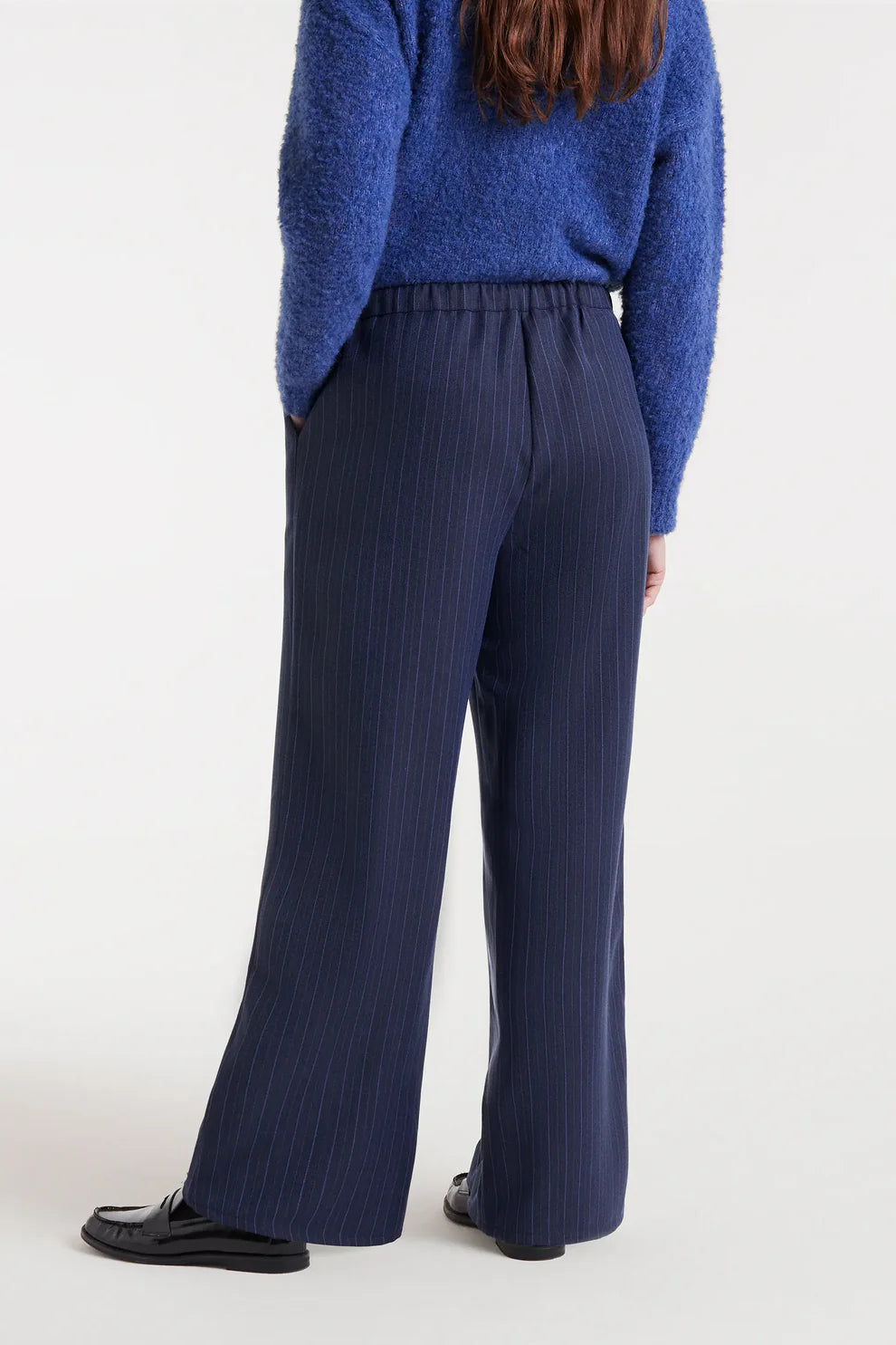 Navy Pinstripe Trousers