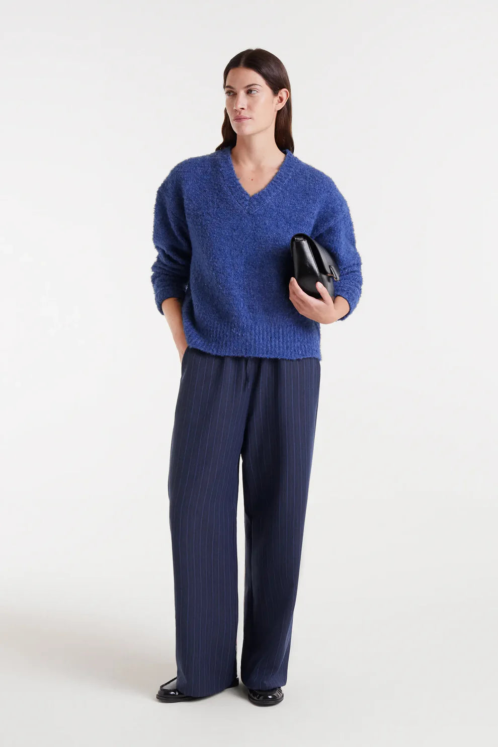 Navy Pinstripe Trousers