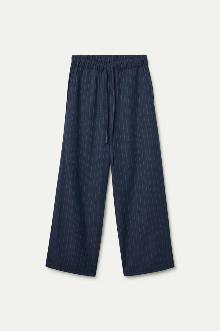 Navy Pinstripe Trousers
