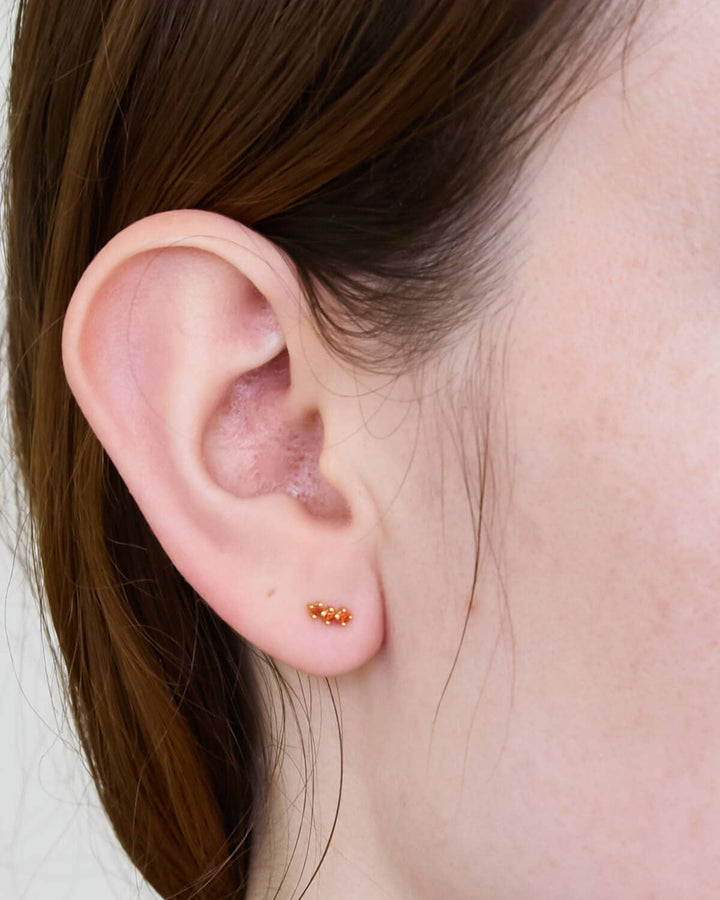 Red Garnet Gold Bar Earrings
