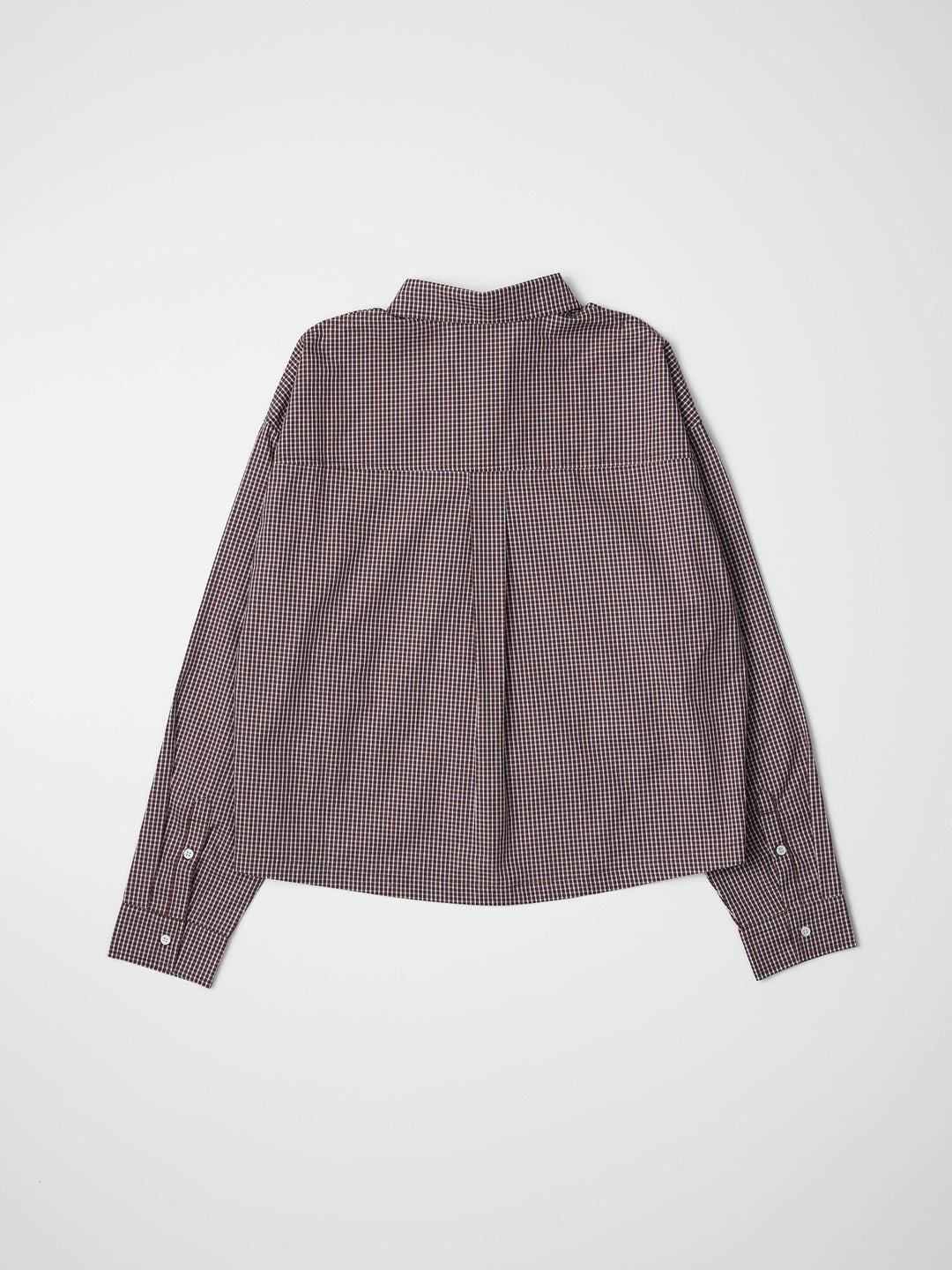 Back view of a brown checkered shirt on a white background