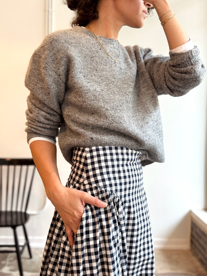 Gathered Gingham Midi Skirt