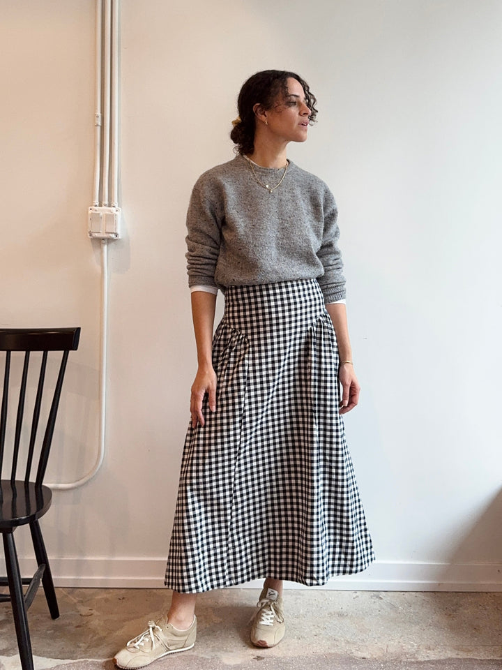 Gathered Gingham Midi Skirt