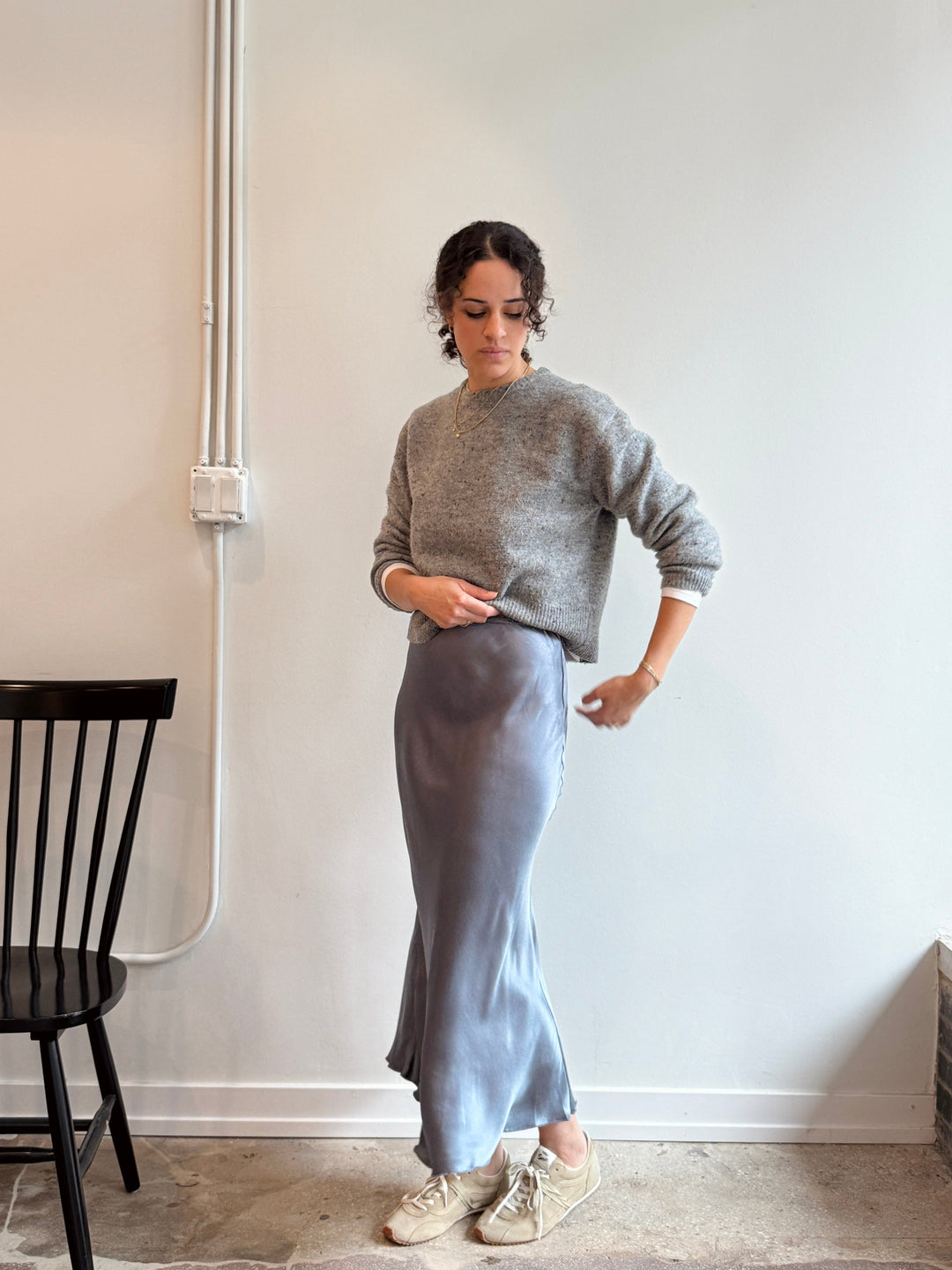 Satin Slip Skirt - Slate Blue