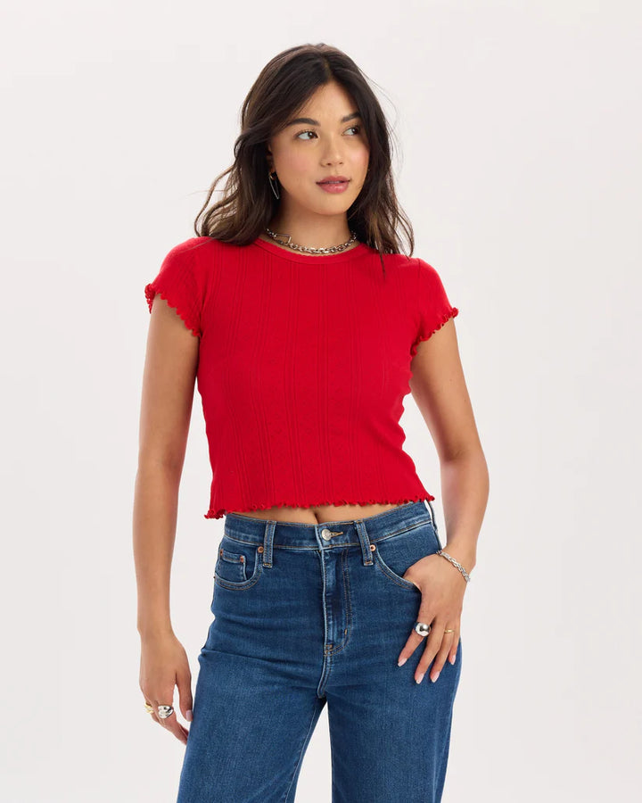 daze denim pointelle baby tee in red