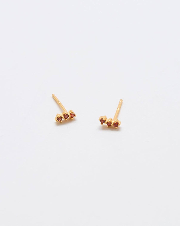 Red Garnet Gold Bar Earrings