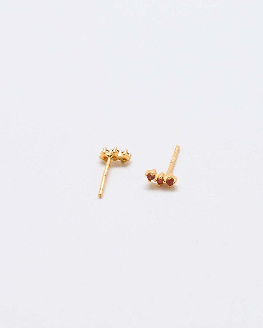 Red Garnet Gold Bar Earrings