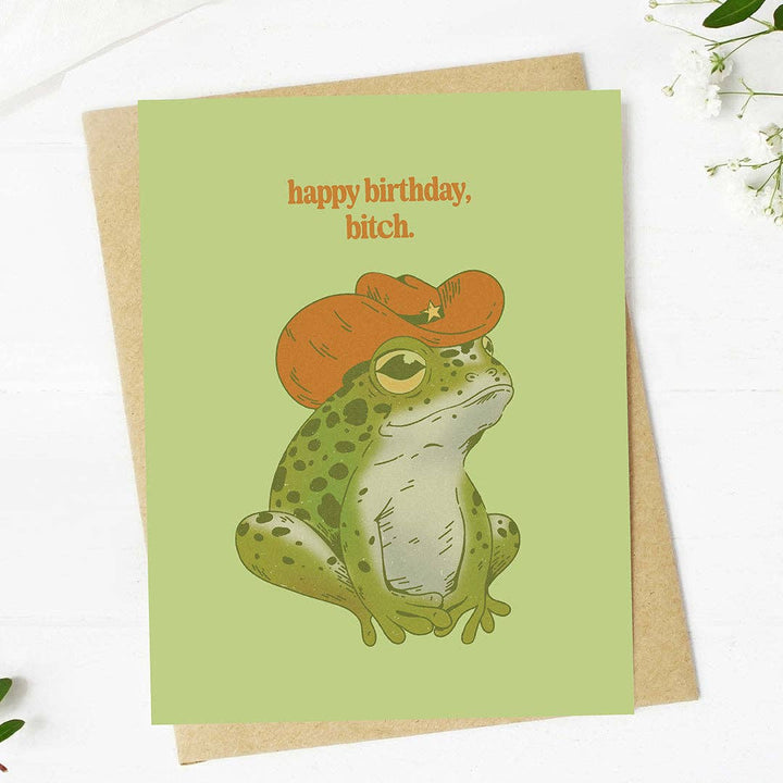 "Happy birthday, bitch" Cowboy Frog Birthday Card