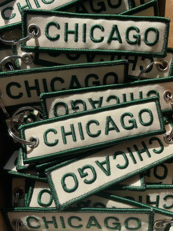Multiple 'CHICAGO' keychains stacked together