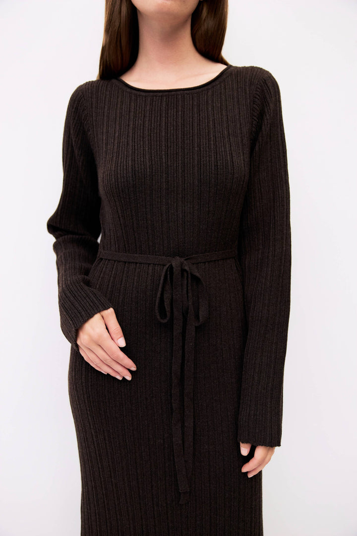 Ribbed Knit Long Sleeve Dress