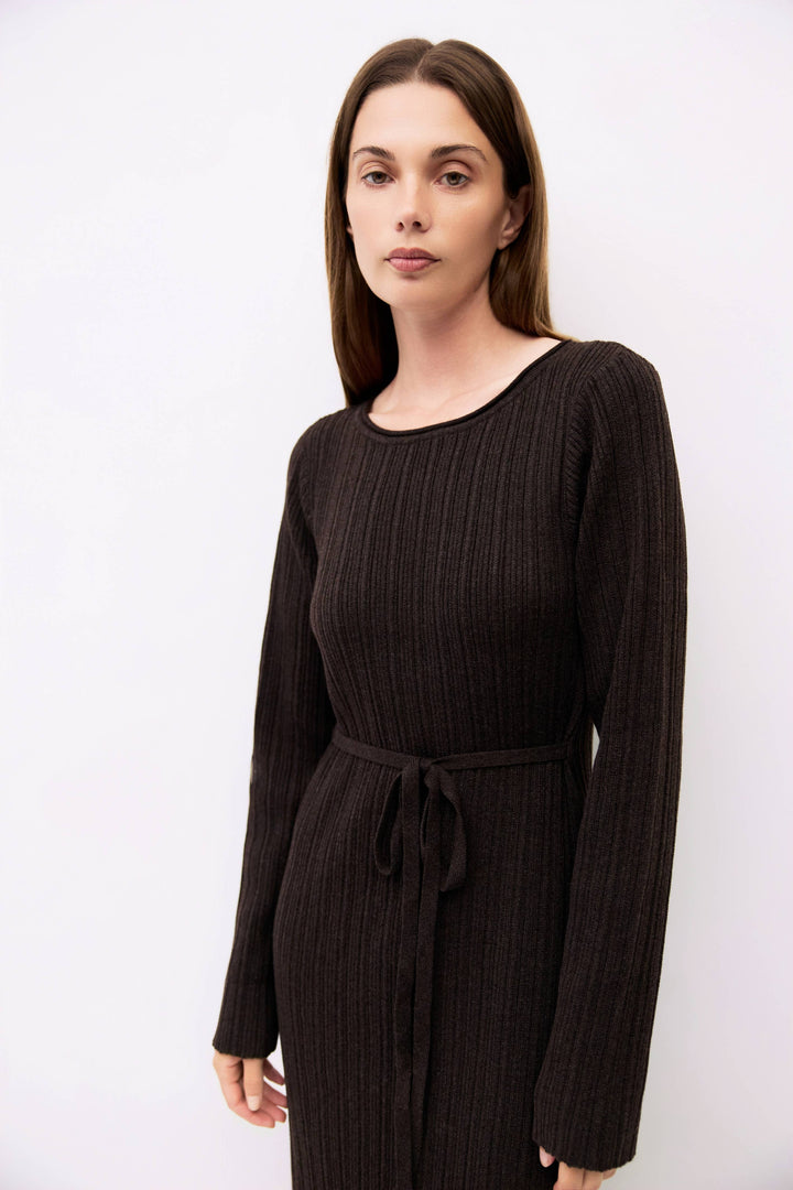 Ribbed Knit Long Sleeve Dress