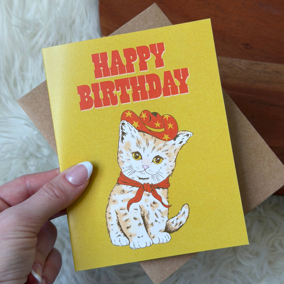 Happy Birthday Cowboy Cat Card
