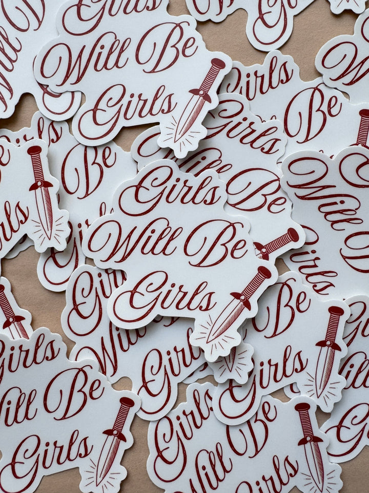 girls will be girls stickers scattered on a surface