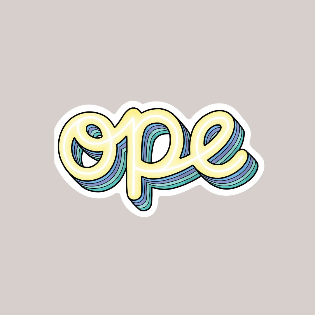 Sticker with the word 'ope' in colorful, wavy letters on a white background