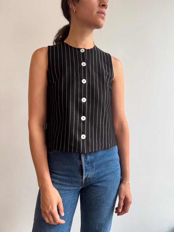 High Neck Pinstripe Vest