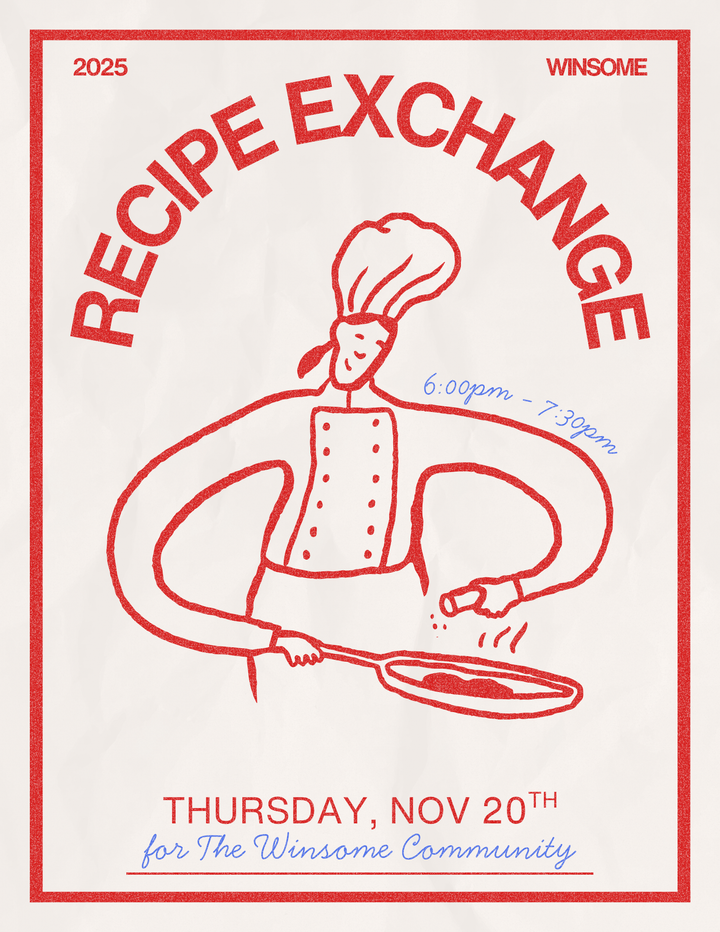 Poster for Recipe Exchange event with a chef illustration and event details.